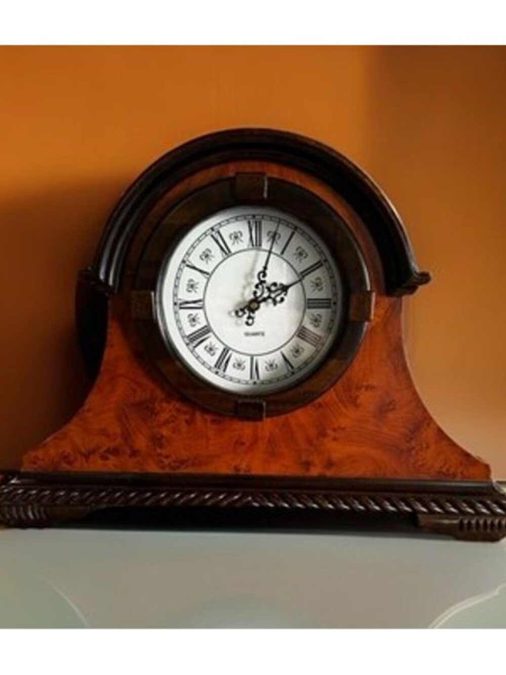 Mantle Desk Table Chime Clock Burled Walnut And Mahogany Vintage